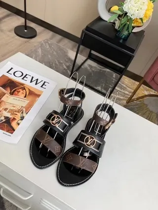Louis Vuitton Black Brown Monogram Canvas Gladiator Sandals 8