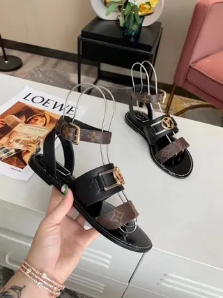 Louis Vuitton Black Brown Monogram Canvas Gladiator Sandals 9