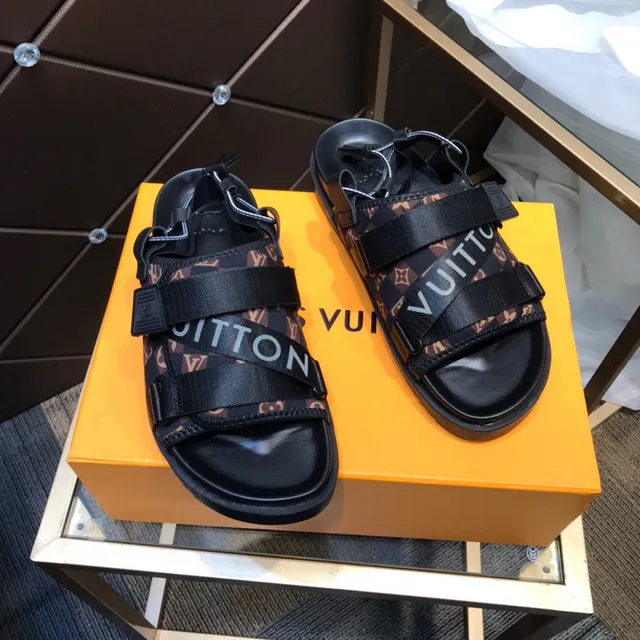 Louis Vuitton Black Brown Multi-Strap Monogram Canvas Casual Sandals 7
