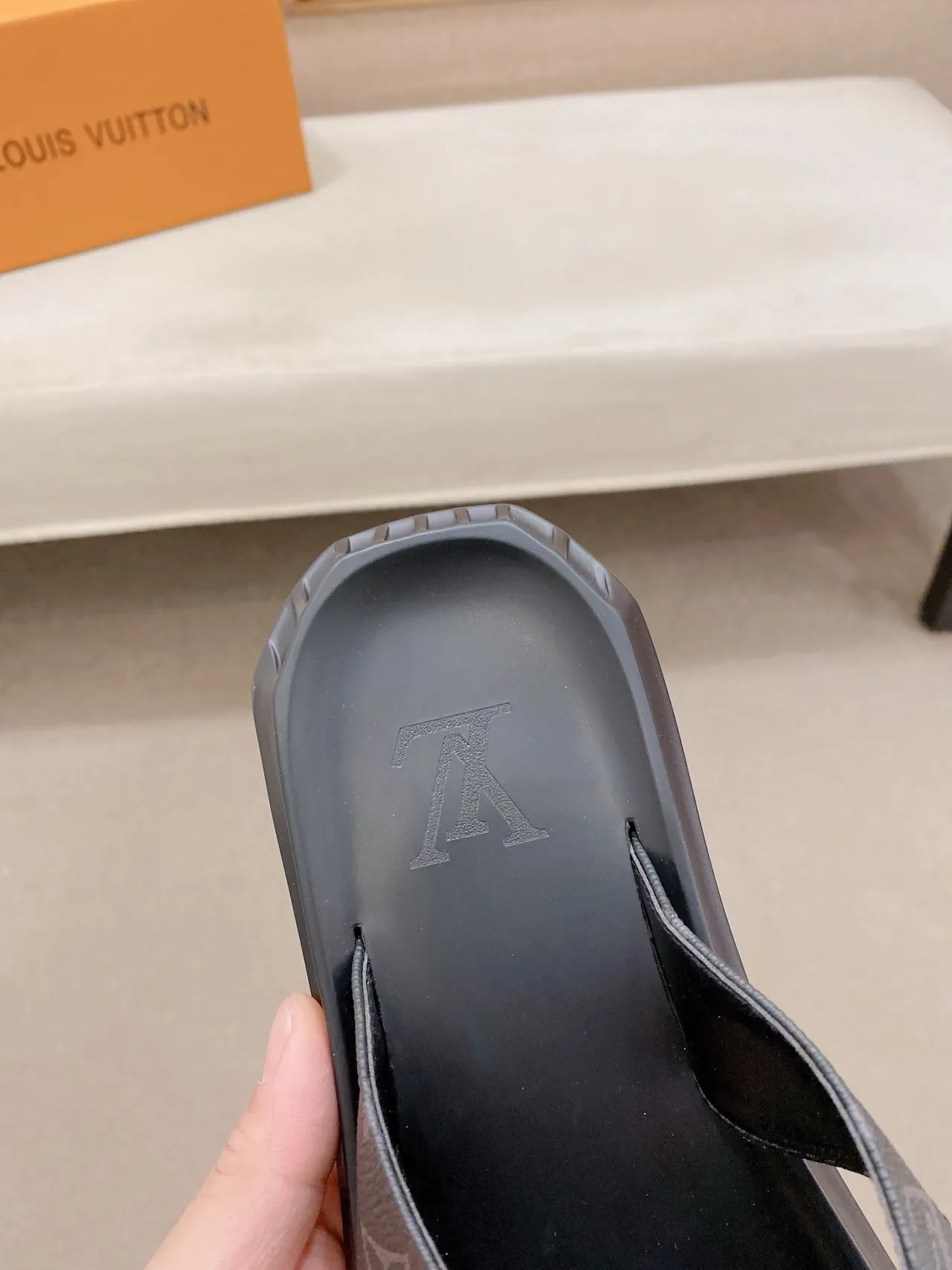 Louis Vuitton Black Brown Thong Strap Embossed LV Logo Slippers 3