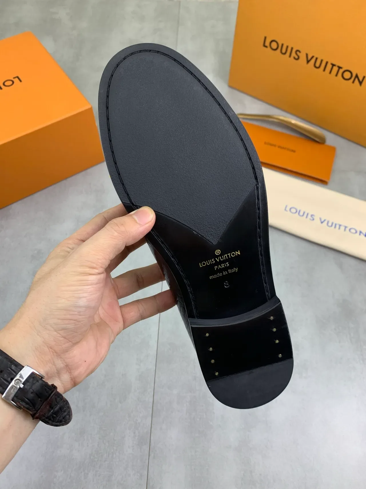 Louis Vuitton Black Crocodile-Embossed Leather Metal Twist-Lock Hardware Loafer 3
