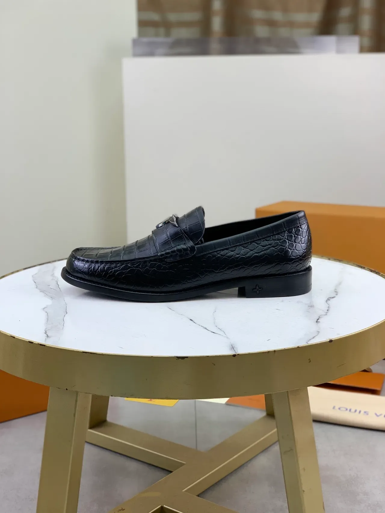Louis Vuitton Black Crocodile-Embossed Leather Metal Twist-Lock Hardware Loafer 5