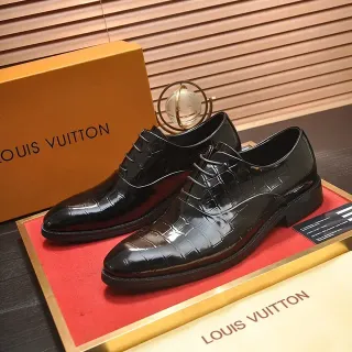 Louis Vuitton Black Crocodile-Embossed Patent Oxford Shoes