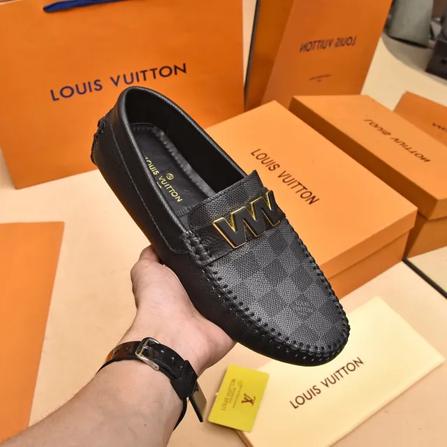 Louis Vuitton Black Gold Damier Check Canvas LV Logo Loafer 2