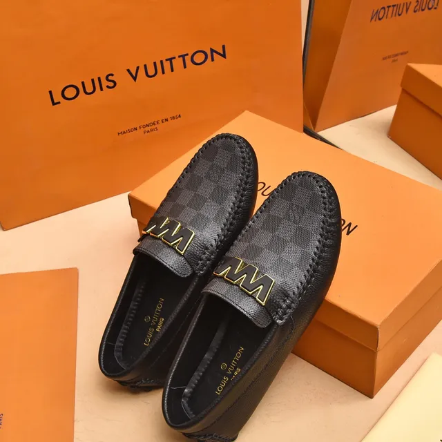Louis Vuitton Black Gold Damier Check Canvas LV Logo Loafer 4