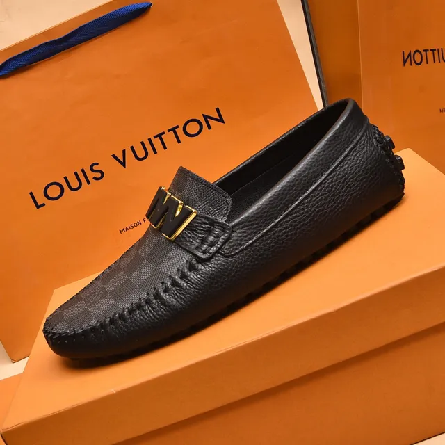 Louis Vuitton Black Gold Damier Check Canvas LV Logo Loafer 6