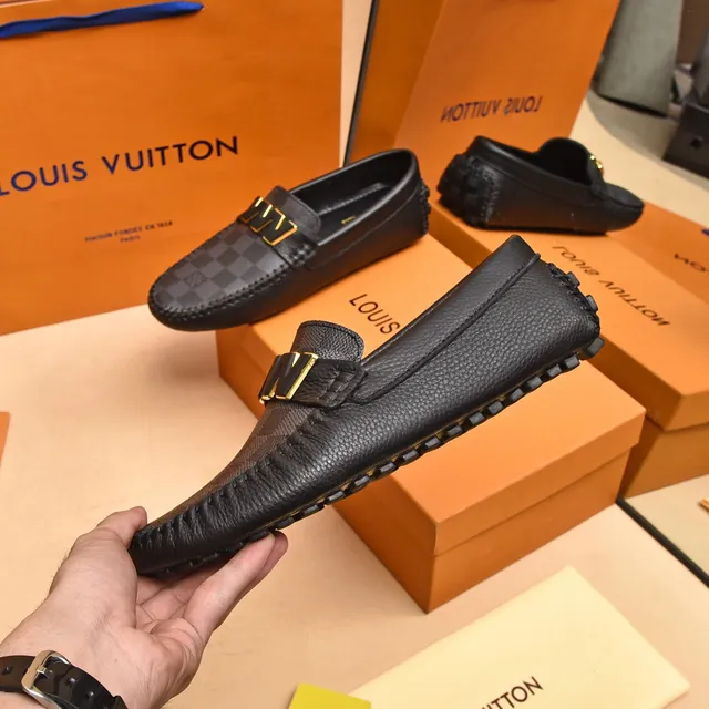 Louis Vuitton Black Gold Damier Check Canvas LV Logo Loafer 7