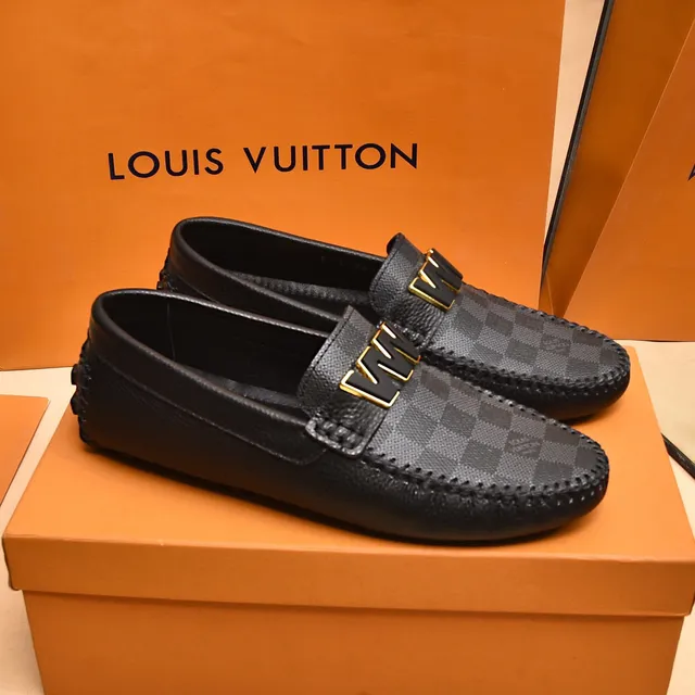 Louis Vuitton Black Gold Damier Check Canvas LV Logo Loafer 8