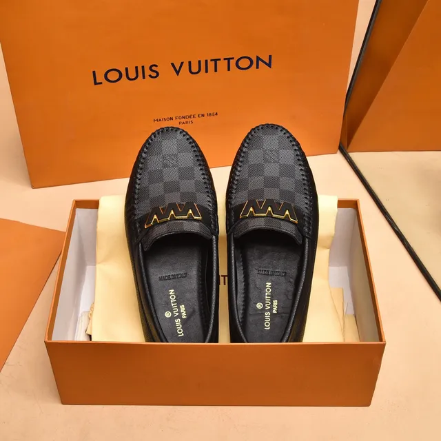 Louis Vuitton Black Gold Damier Check Canvas LV Logo Loafer 9