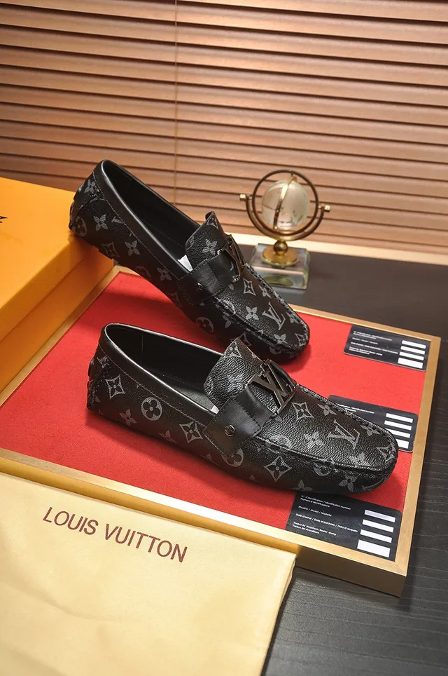 Louis Vuitton Black Gray Monogram-Coated Canvas Leather Trim Loafer 5