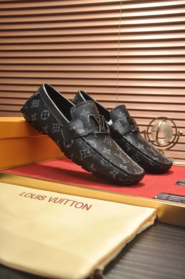 Louis Vuitton Black Gray Monogram-Coated Canvas Leather Trim Loafer 8