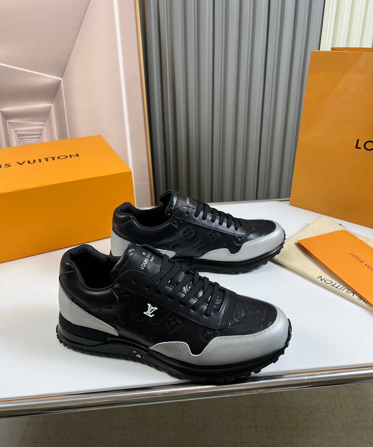 Louis Vuitton Black Gray Monogram-Embossed Leather Two-Tone Lifestyle Sneakers 2