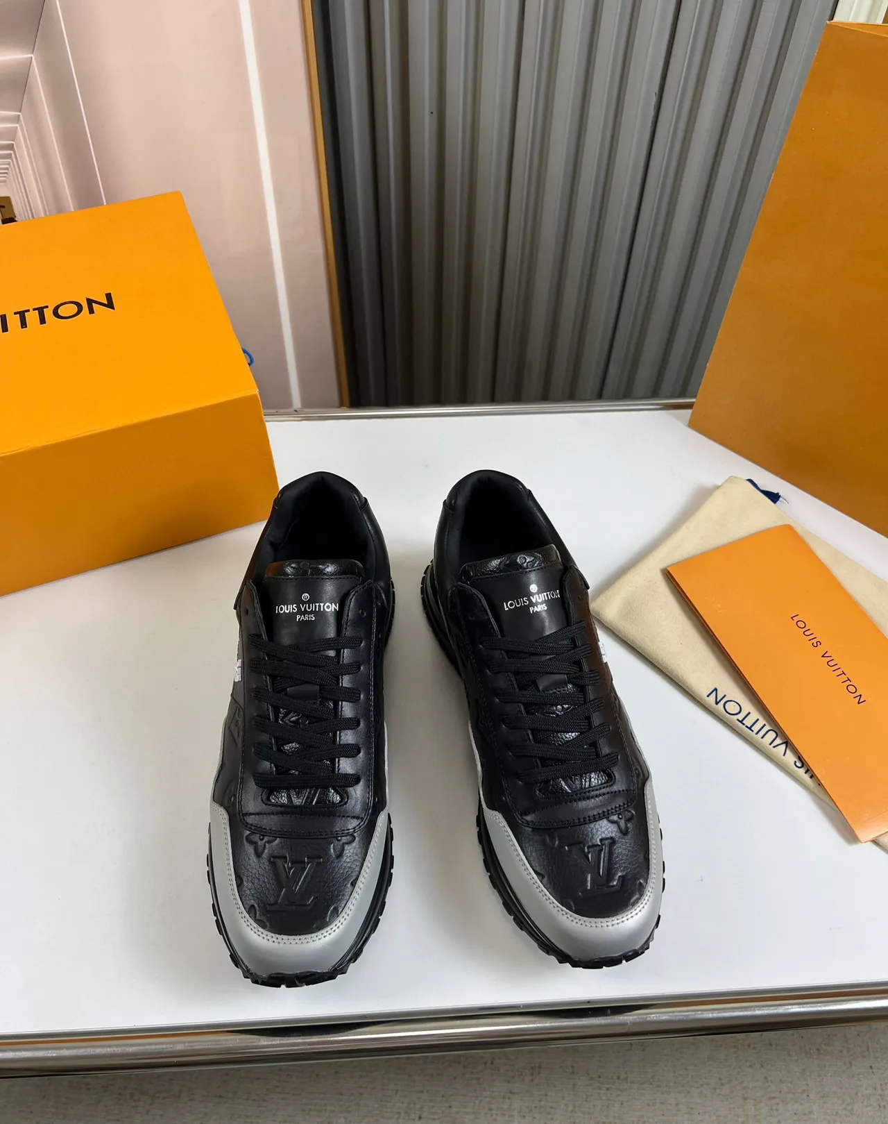 Louis Vuitton Black Gray Monogram-Embossed Leather Two-Tone Lifestyle Sneakers 8