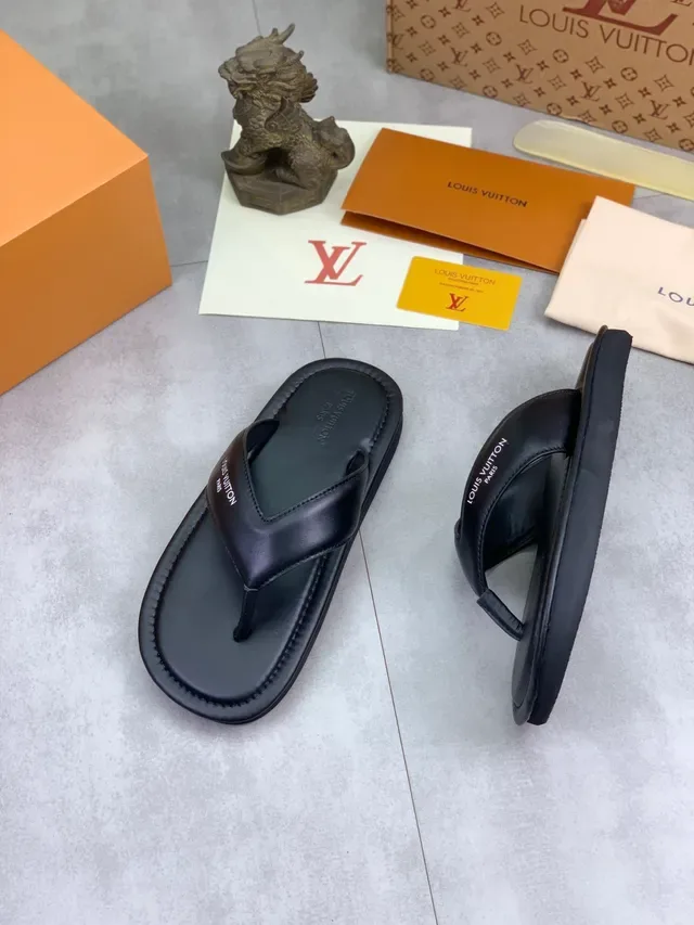 Louis Vuitton Black Leather Thong Slippers 5