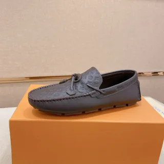 路易威登黑色印花皮革编织莫卡楔头乐福鞋