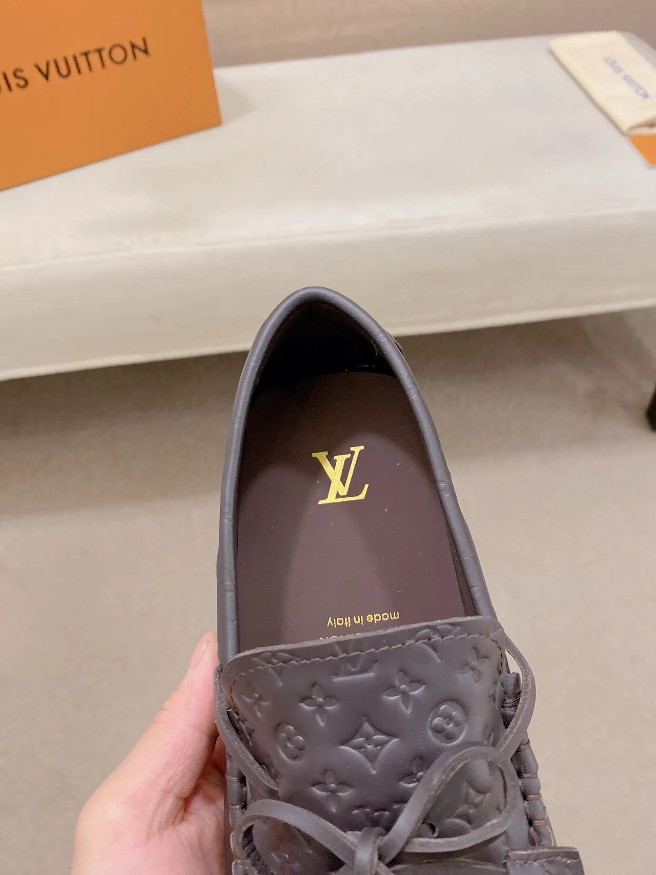 Louis Vuitton Black Monogram-Embossed Leather Braided Moc-Toe Loafer 4