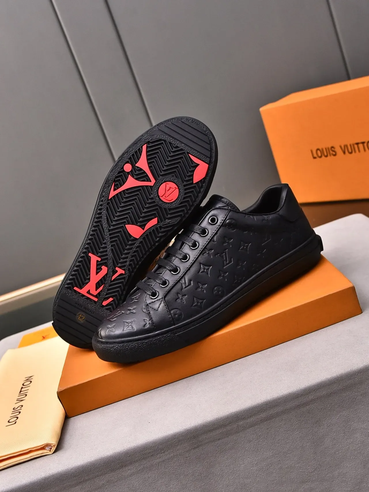 Louis Vuitton Black Monogram-Embossed Leather Low-Top Lifestyle Sneakers 4
