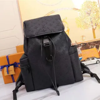 Louis Vuitton Black Monogram-Embossed Leather Structured Silhouette Casual Backpack