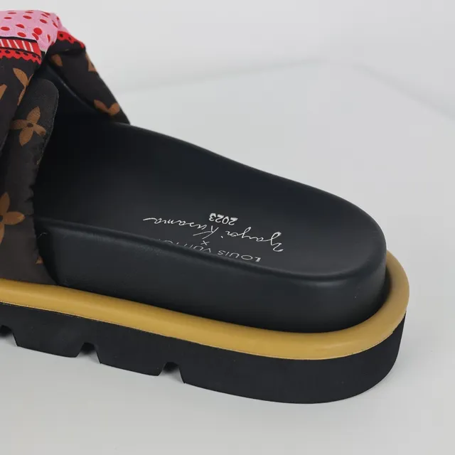 Louis Vuitton Black Multicolor Padded Monogram Strap Embroidered Graphic Faces Slippers 4