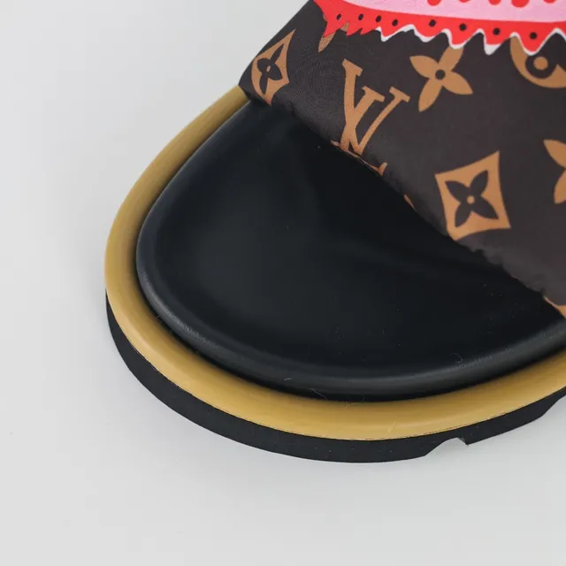 Louis Vuitton Black Multicolor Padded Monogram Strap Embroidered Graphic Faces Slippers 5