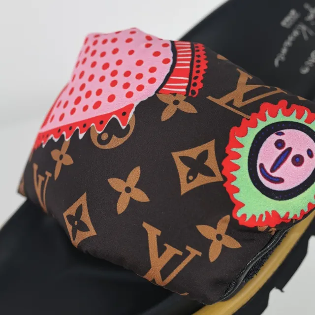 Louis Vuitton Black Multicolor Padded Monogram Strap Embroidered Graphic Faces Slippers 6