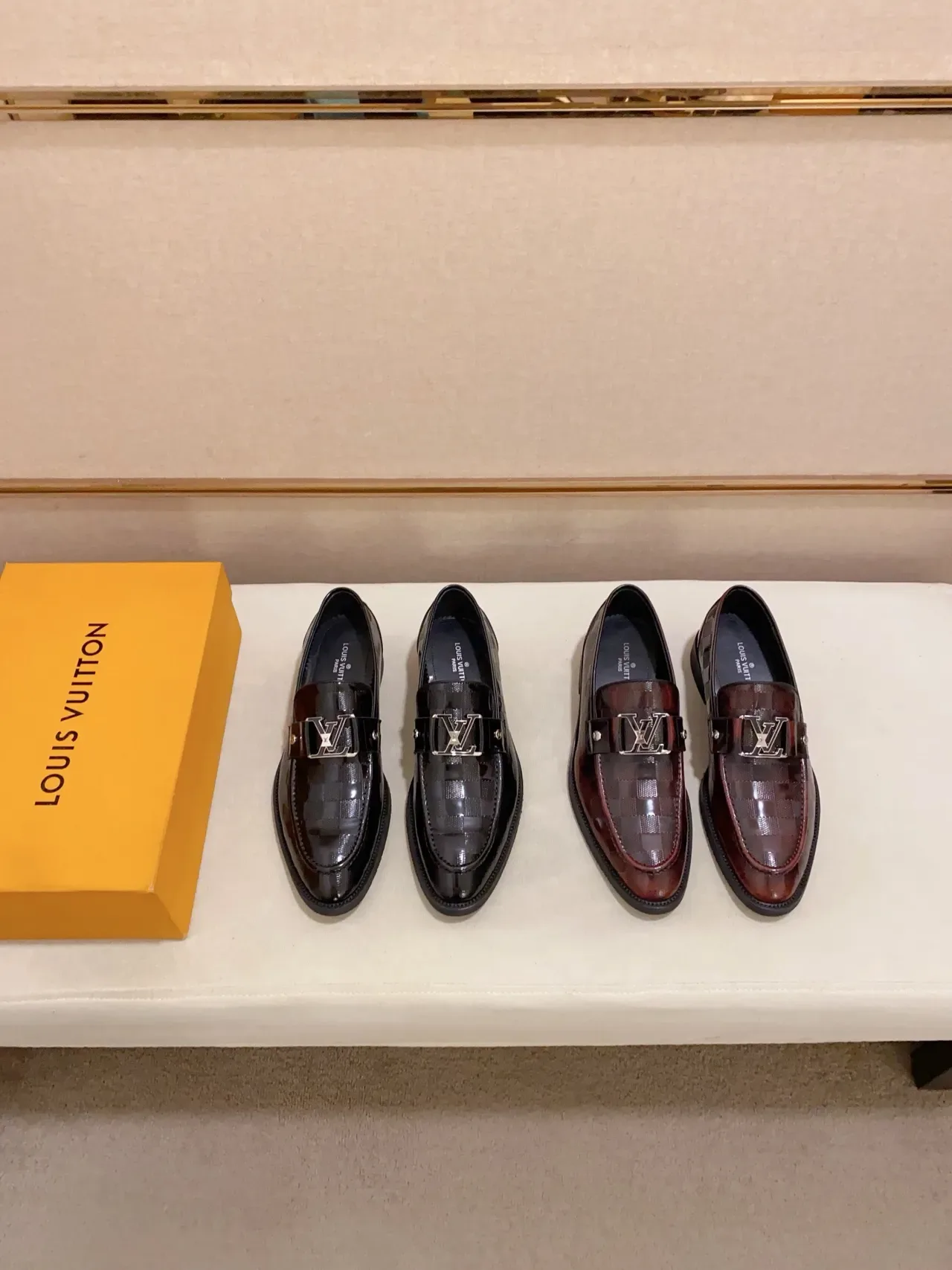 Louis Vuitton Black Patent Leather Damier Check Pattern Loafer 2