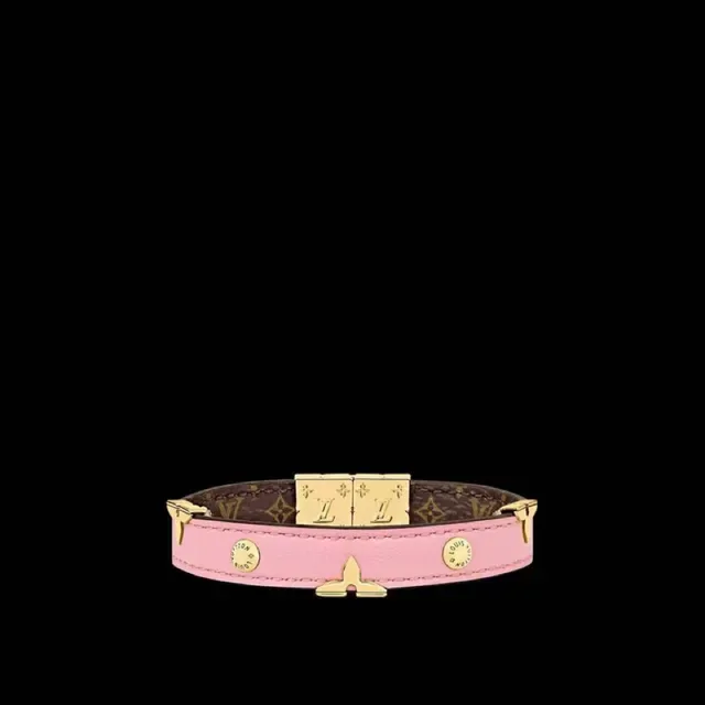 Louis Vuitton Black Red Stacked Leather Bands Gold-Tone Floral Clasp Bracelet 3
