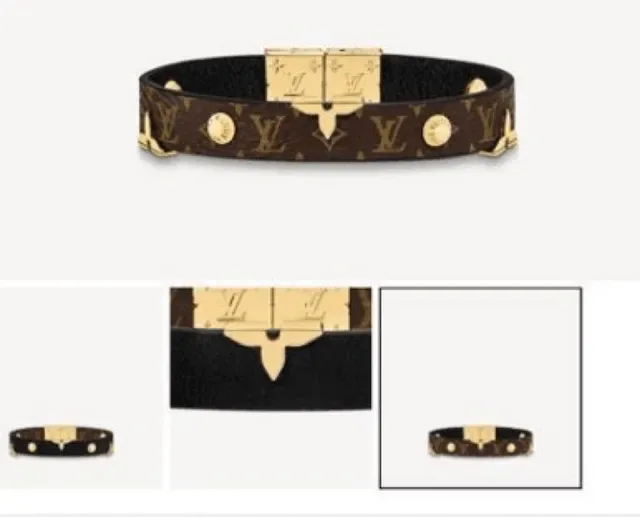 Louis Vuitton Black Red Stacked Leather Bands Gold-Tone Floral Clasp Bracelet 4