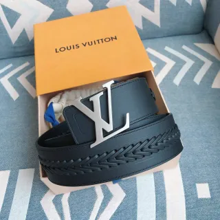 Louis Vuitton Black Silver Braided Strap Oversized LV Monogram Buckle Leather Belt