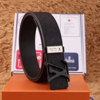 Louis Vuitton Black Silver Embossed Monogram Sculpted LV Buckle Leather Belt