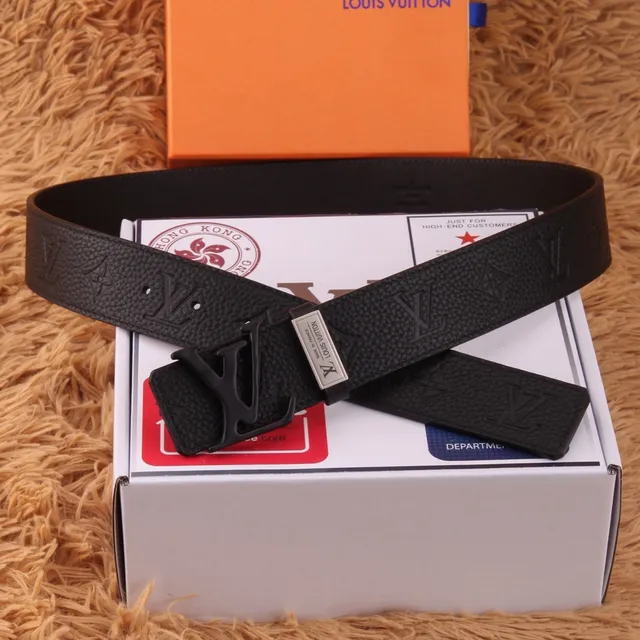 Louis Vuitton Black Silver Embossed Monogram Sculpted LV Buckle Leather Belt 4