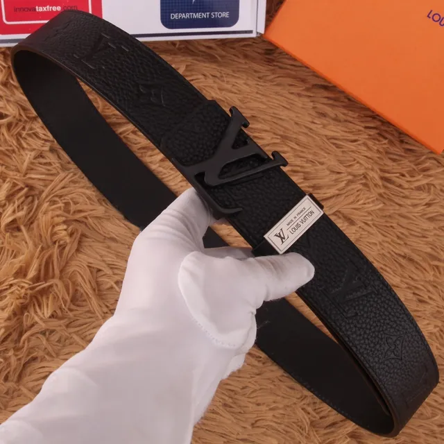 Louis Vuitton Black Silver Embossed Monogram Sculpted LV Buckle Leather Belt 5