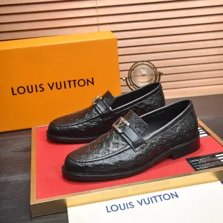 Louis Vuitton 黑色银色压花皮革经典一脚蹬乐福鞋