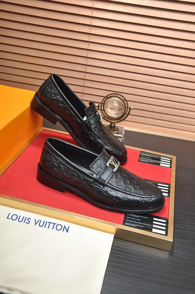 Louis Vuitton Black Silver Monogram-Embossed Leather Classic Slip-On Loafer 4