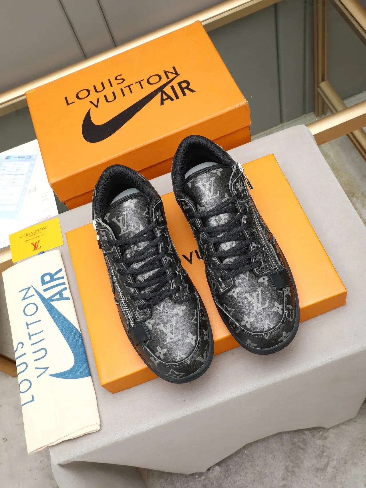 Louis Vuitton Black Silver Monogrammed Leather Zipper-Accented Lifestyle Sneakers 3