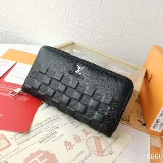 Louis Vuitton Black Silver Woven Textured Leather Zip-Around Closure Long Wallet