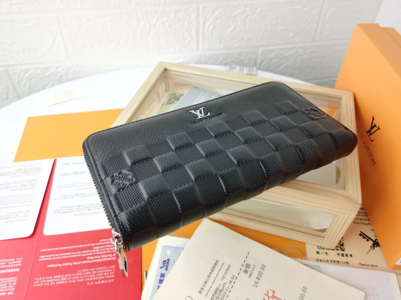 Louis Vuitton Black Silver Woven Textured Leather Zip-Around Closure Long Wallet 6