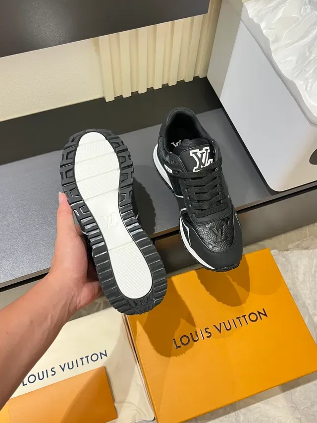 Louis Vuitton Black White Leather And Textured Upper Embossed LV Monogram Lifestyle Sneakers 3