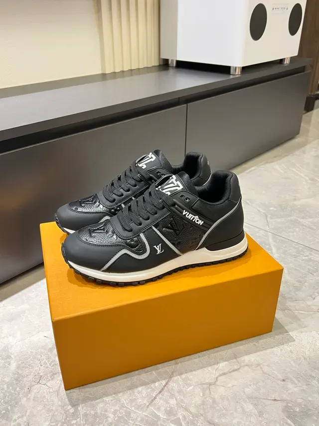 Louis Vuitton Black White Leather And Textured Upper Embossed LV Monogram Lifestyle Sneakers 4