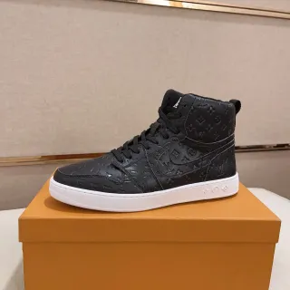 Louis Vuitton Black White Monogrammed Leather High-Top Lifestyle Sneakers