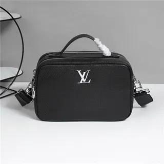 Louis Vuitton حقيبة يد سوداء بيضاء هيكلية مستطيلة جلد منسوج