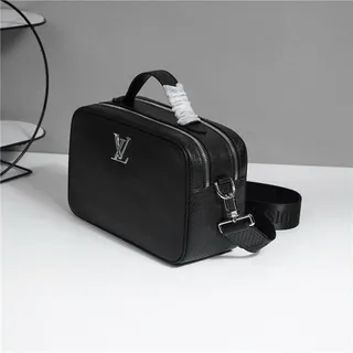 Louis Vuitton Black White Structured Rectangular Textured Leather Handbag 7