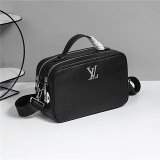 Louis Vuitton Black White Structured Rectangular Textured Leather Handbag 8