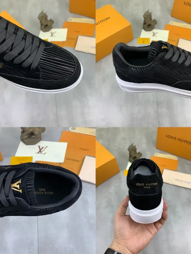 Louis Vuitton Black White Velvet-Textured Upper Ribbed Paneling Lifestyle Sneakers 2
