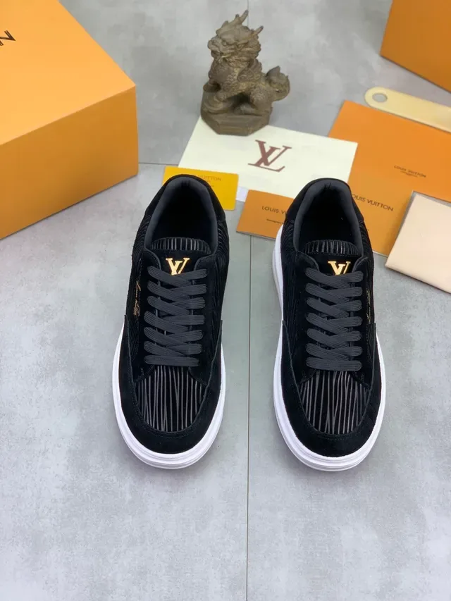 Louis Vuitton Black White Velvet-Textured Upper Ribbed Paneling Lifestyle Sneakers 5