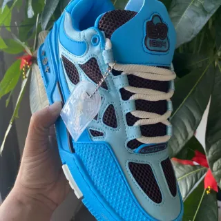 Louis Vuitton Blue Brown Cage-Overlay Construction Perforated Mesh Inserts Lifestyle Sneakers