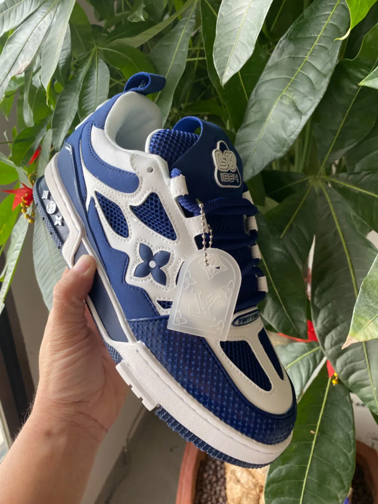 Louis Vuitton Blue Brown Cage-Overlay Construction Perforated Mesh Inserts Lifestyle Sneakers 4