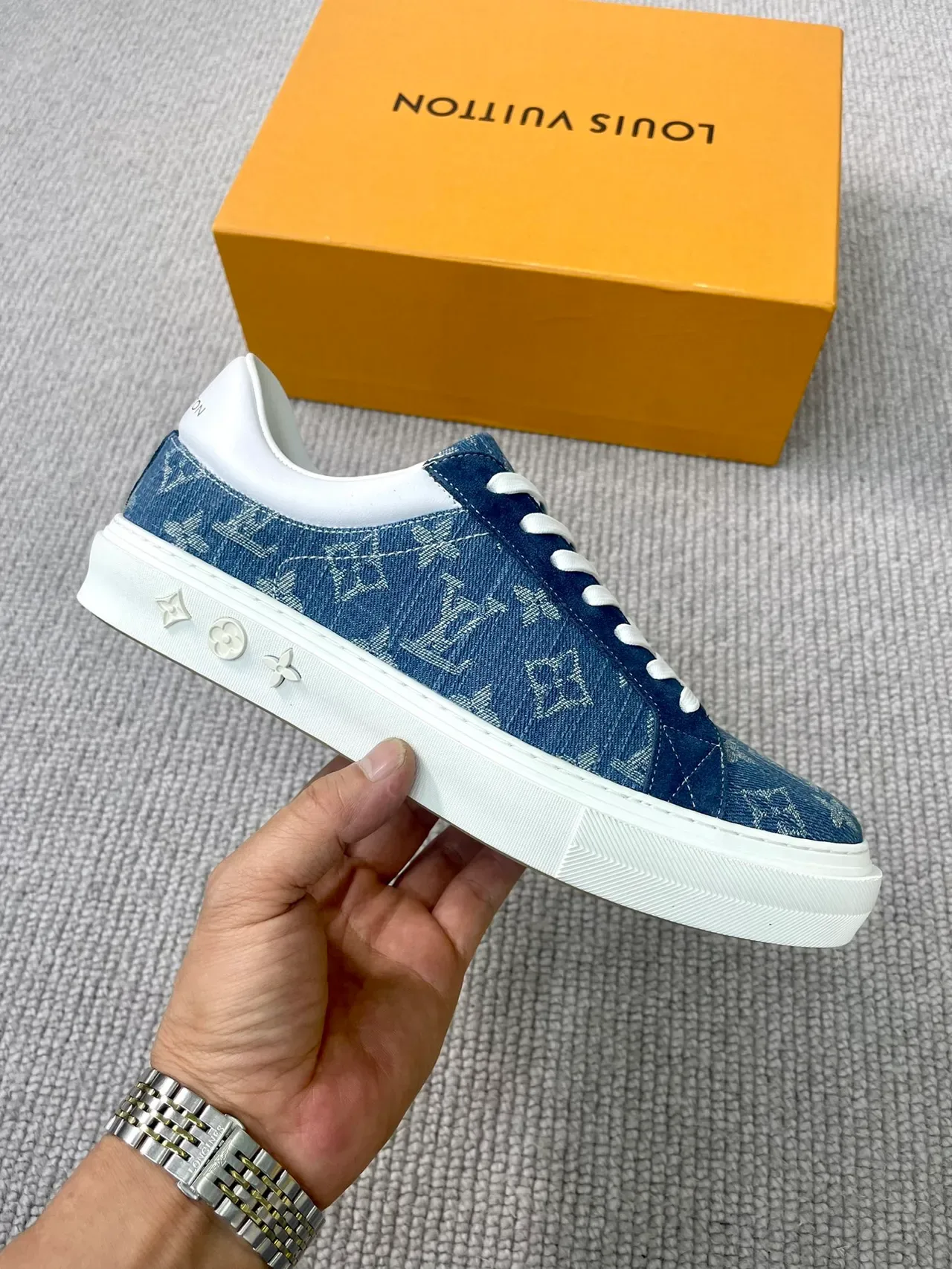 Louis Vuitton Blue White Denim Upper Monogram Print Lifestyle Sneakers 5