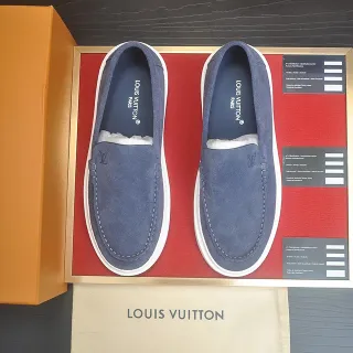 Louis Vuitton Camurça Azul Branco superior costurado mocassim vamp loafer