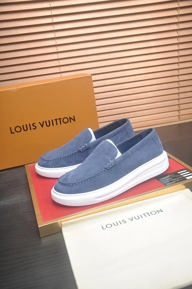 Louis Vuitton Daim Bleu Blanc dessus mocassin-cousu vamp loafer 3